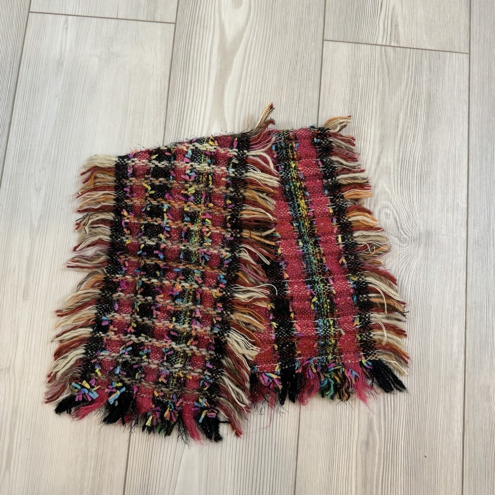 Zazou Luxe Vintage Chunky Knit Fringe Scarf Oblong 9" X 47" Boho Hippie Y2K